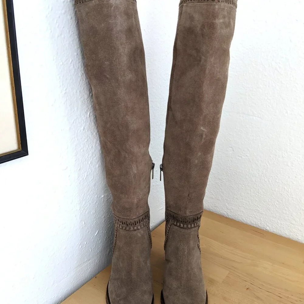 Vince Camuto Madolee Over The Knee Taupe Suede Leather Boots Women's Sz. 5.5 - Picture 3 of 9